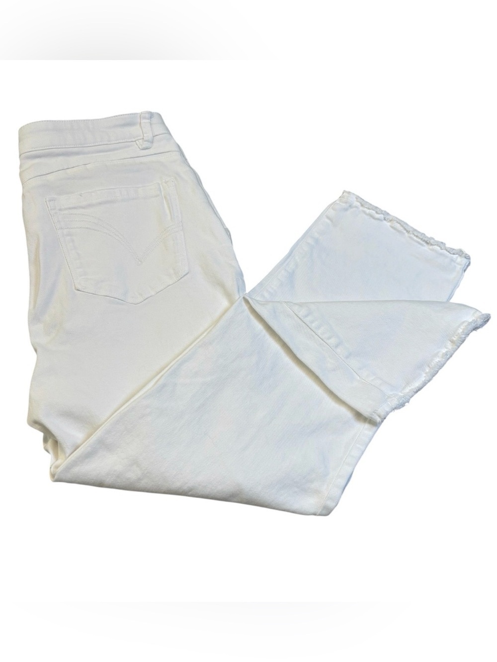 Democracy “Ab”solution White Straight Leg Crop Jeans Size 14 Raw Hem
